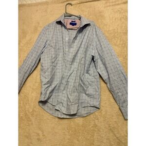 EGARA XL Non Iron 100 Cotton Checkered Dress Shirt Blue White Men